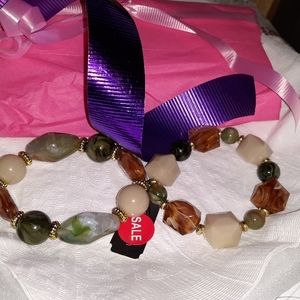 Natural Stone Strech Bracelet Fall Autumn Colors Handmade NEW NWT